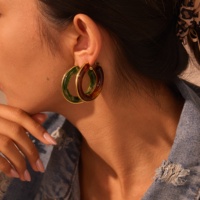 Boucles d'oreilles créoles rondes vintage en acrylique, plaquées or 18 carats, en acier inoxydable et résine, motif écaille de tortue, pour filles