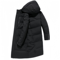 Parka longue noire à capuche pour homme, matelassée, entièrement zippée, chaude pour l'hiver, avec plusieurs poches, idéale pour un style business décontracté