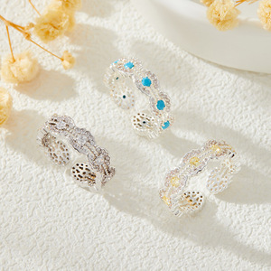 Hollowed-Out Flower Open <b>Ring</b> Micro Pave Zircon Adjustable Index <b>Finger</b> Band Party Jewelry - Product Image 1