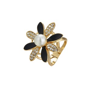 Hebilla para Bufanda con Forma de Flor e Incrustaciones de Perlas, Metal Negro y Blanco, Accesorio de Lujo de Doble Uso para Bufandas y Pañuelos Pequeños - Product Image 3