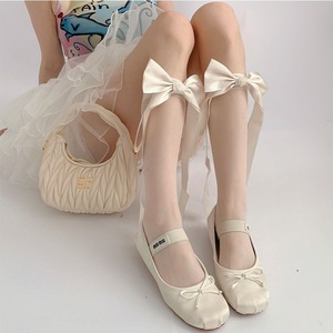 Fairy Bow Lolita Black Stockings Mid Calf Thin 15D Nylon Transparent Women's Spring Socks - Product Image 4