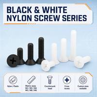 Tornillos de máquina Phillips de cabeza plana avellanada de nailon blanco y negro M2-M8, de plástico PA66, aislantes e ignífugos