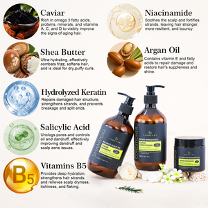 Shampooing Professionnel Apaisant 3-en-1 à l'Acide Salicylique, <span class=keywords><strong>Caviar</strong></span> et Niacinamide pour Cuir Chevelu, Anti-Pelliculaire, Anti-Frisottis et Nourrissant les Racines - Product Image 3