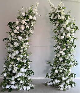 X868 forêt artificielle herbe verte plante feuilles florales corne de taureau vert et blanc soie Rose fleur arc pour mariage toile de fond événement - Product Image 6