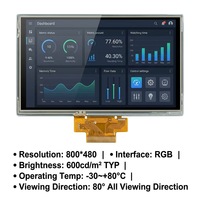 Module d'affichage LCD TFT IPS A-Si TMK 5,0 pouces 800x480 ST7262S 24 bits RGB -30 ~ +80 Température étendue 600 Nits Luminosité Intégrée