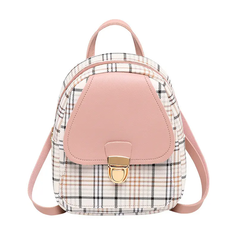 Cheapest Hot Sale Pu Printing Plaid Woman Small Backpack Mini Ladies Bag Fashion Leather Travel Shoulder Small Backpack
