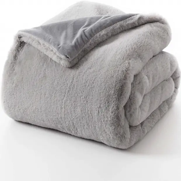 100% Polyester Fleece Reversible Bed Sofa Velvet Faux Fur Throw blanket