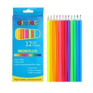 Fluo neon standard 7'' wood colored pencil set 12 colors pencils set for kids in paper box