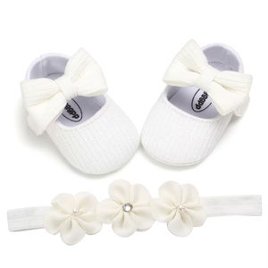 Premium First <strong>Walkers</strong> Baby Girl Shoes Soft Sole Cotton Anti-Slip Crib Shoes with <strong>Headband</strong> 2pcs Set - Product Image 5