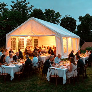 Tente de réception extérieure 6x8m durable, imperméable, en PE et structure en acier, blanche, résistante aux UV, pour toutes les saisons - Product Image 1