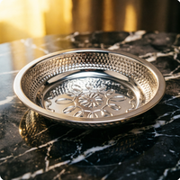 Plateau de service rond en acier inoxydable pour restaurant, hôtel, usage domestique, OEM/ODM, style Arabe/Dubaï, vente directe usine