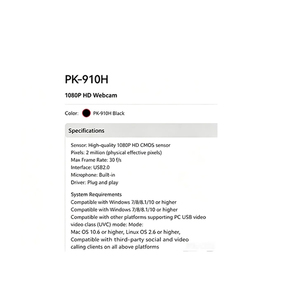 เว็บแคม USB 1080P รุ่น PK-910H พร้อมไมโครโฟนในตัว แบบเสียบใช้งานได้ทันที สำหรับพีซี แล็ปท็อป การประชุมทางวิดีโอ และการเรียนออนไลน์ - Product Image 5
