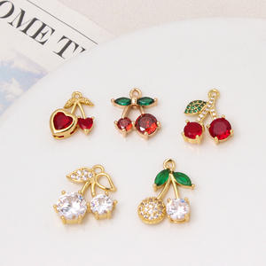Pendentif cerise en laiton plaqué or 18 carats avec zircon, breloque DIY pour collier, bracelet, boucles d'oreilles, fournitures de fabrication de bijoux - Product Image 5