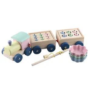 Hot Sale Baby Holzzug Spiels ets Montessori Angeln und Perlen fangen Spielzeug für Kleinkinder