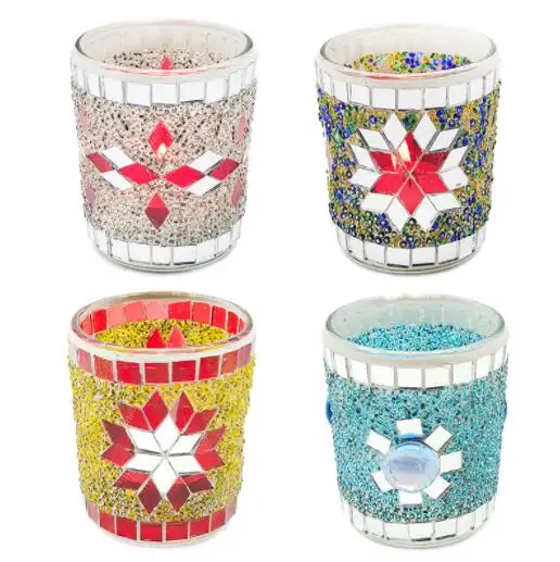 Pot de bougie en verre de couleur mosaïque faite à la main pure bougie d'aromathérapie tasse vide décoration intérieure