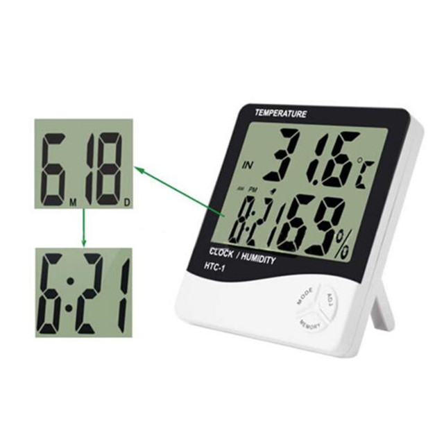 Indoor Room LCD Electronic Temperature Humidity Meter Digital Thermometer Hygrometer Weather Station Alarm Clock HTC-1