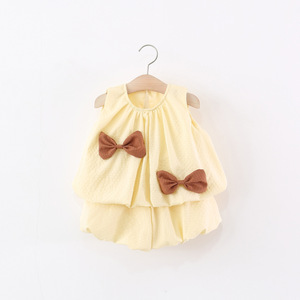Abbigliamento per Bambini, Completo Estivo per Bambina, Gilet con Fiocco e Pantaloncini, Set Due Pezzi in Stile Occidentale - Product Image 2