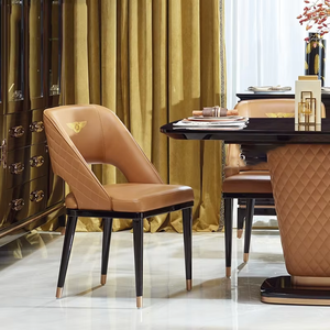Nouvelle <span class=keywords><strong>chaise</strong></span> de salle à manger Shang Cen meubles chaises de salle à manger dos <span class=keywords><strong>avec</strong></span> <span class=keywords><strong>poignée</strong></span> en Bronze doré <span class=keywords><strong>chaise</strong></span> en cuir orange moderne rembourrée de luxe - Product Image 1