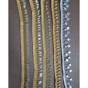 Encaje metálico de algodón y poliéster duradero de alta resistencia con hermoso patrón y uso duradero para la decoración del vestido de la ropa - Product Image 4