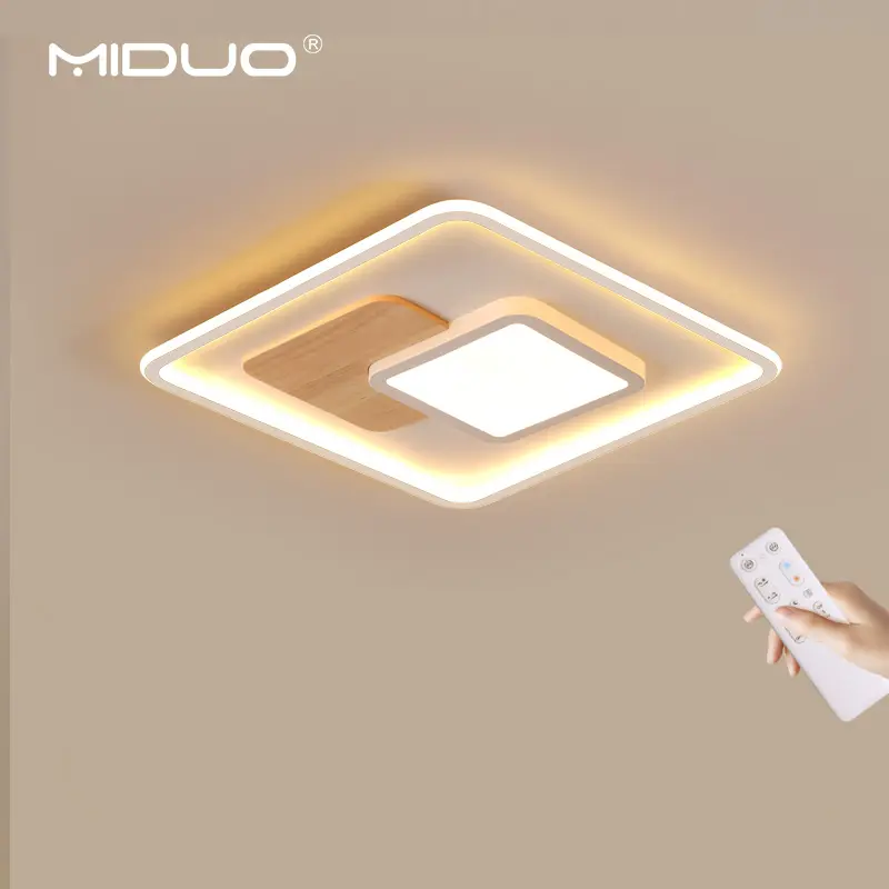 2022 Nordic style square model wooden light for bedroom study room led ceiling lamp