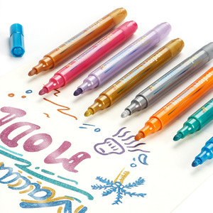 8 stylos <span class=keywords><strong>marqueurs</strong></span> métalliques à pointe moyenne de 2-3 mm, stylos à peinture scintillante pour papier noir, scrapbooking, lettrage manuel et projets artistiques - Product Image 3