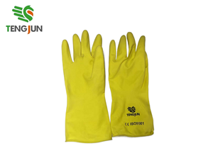 <span class=keywords><strong>Gants</strong></span> de ménage jaunes imperméables réutilisables en latex avec doublure floquée pour le nettoyage de la cuisine et les travaux ménagers - Product Image 2