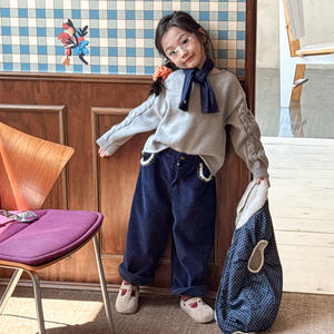 Nuovi Arrivi Invernali 2026 per Bambini: <span class=keywords><strong>Pantaloni</strong></span> Invernali in <span class=keywords><strong>Velluto</strong></span> <span class=keywords><strong>a</strong></span> <span class=keywords><strong>Coste</strong></span> Lavato Stile Coreano con Elastico in Vita Imbottito per Ragazze - Product Image 1
