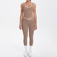 Ensemble de vêtements de sport pour femmes, 2 pièces, couleur contrastée, débardeur rembourré antichoc et pantalon à taille en V, tenue de sport, yoga, survêtement