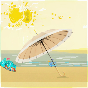 Parasol de voyage moderne et robuste à 16 baleines, semi-automatique, coupe-vent, avec manche long et droit, pour la pluie et le soleil - Product Image 3