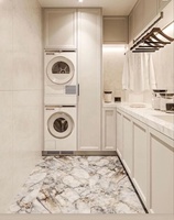 Meuble de buanderie encastré moderne, porte Shaker en kit, avec lave-linge et sèche-linge, unité de rangement personnalisée verte pour la maison