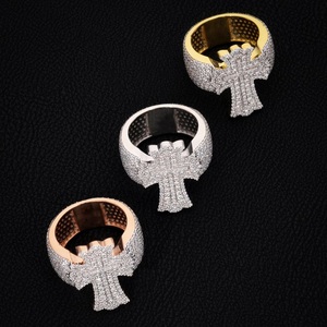 Rhodium Gold Plated Silver Large Christian Jesus Cross Finger <b>Ring</b> Iced Cubic Zircon Prong Setting Hip Hop Jewelry <b>Men</b> IGI - Product Image 2