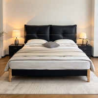 Lit double en cuir véritable de style italien, luxueux, rembourré et flottant, pour petit appartement, mobilier de chambre à coucher