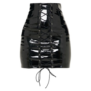 <span class=keywords><strong>Jupe</strong></span> moulante en <span class=keywords><strong>cuir</strong></span> PU noir sexy à lacets taille haute pour femme - Product Image 6