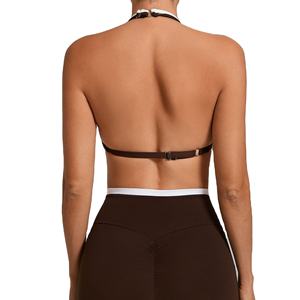 Débardeur de sport ajusté bicolore pour femme avec logo personnalisé, séchage rapide, col halter, <span class=keywords><strong>dos</strong></span> élégant, soutien-gorge de sport pour la gym et le fitness - Product Image 4