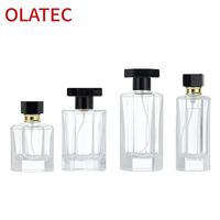 Frasco de Perfume de 100 ml, Botella de Fragancia de 50 ml, Botella de Vidrio Cuadrada Transparente Vacía para Perfume en Aerosol, de Lujo con Tapa Negra