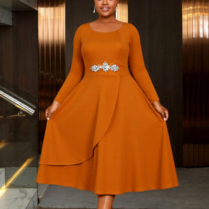 AM050720 elegante autunno con <span class=keywords><strong>scollo</strong></span> <span class=keywords><strong>a</strong></span> <span class=keywords><strong>barca</strong></span> <span class=keywords><strong>manica</strong></span> <span class=keywords><strong>lunga</strong></span> grande strass asimmetrico marrone Midi Plus Size <span class=keywords><strong>a</strong></span> linea <span class=keywords><strong>abito</strong></span> Casual da donna - Product Image 1