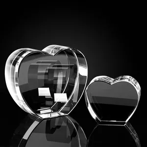 2023 glass cube heart shaped photo frame customized engraving crystal blank cube