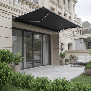 Auvent de terrasse électrique extérieur avec cadre en aluminium gris, tissu acrylique, lumières LED, cassette complète, auvent de balcon rétractable - Product Image 3