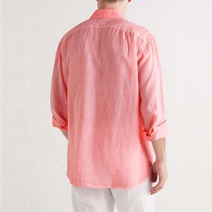 Camicie Estive Personalizzate a Maniche Lunghe per Uomo, 100% <span class=keywords><strong>Lino</strong></span>, <span class=keywords><strong>Camicia</strong></span> <span class=keywords><strong>Rosa</strong></span> Chiaro con Bottoni - Product Image 2
