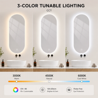 Miroir de salle de bain intelligent LED ovale moderne Joystar OEM avec éclairage rétroéclairé, 35x70cm, dimmable 6000K, écran tactile avec 2 crochets