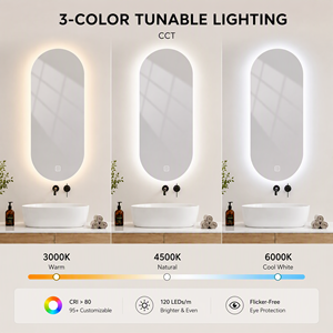 Specchio da <span class=keywords><strong>Bagno</strong></span> LED Ovale Moderno Joystar OEM con Retroilluminazione, 35x70cm Dimmerabile 6000K, Touch Screen con 2 Ganci - Product Image 4