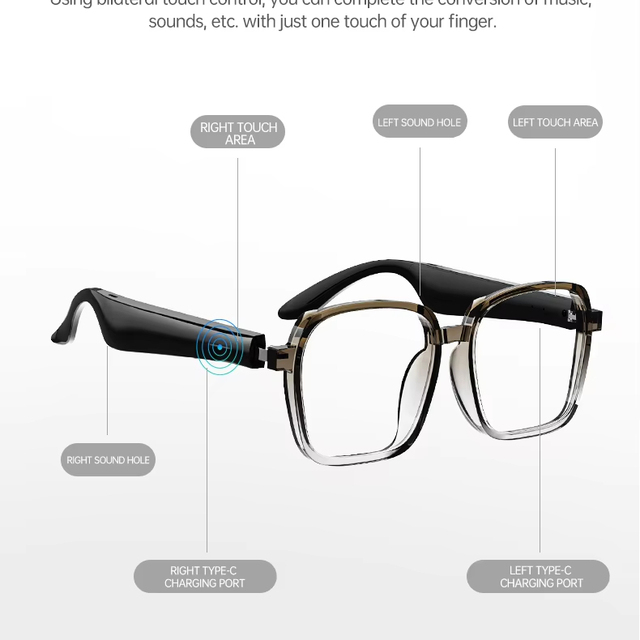 Smart Glasses Unisex Waterproof BT5.3 Gafas Touch Air Conduction Wireless Design Intelligent Audio Glasses
