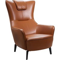 Fauteuil simple nordique moderne à dossier haut en cuir PU avec structure en bois pour salon, balcon, détente, canapé individuel confortable