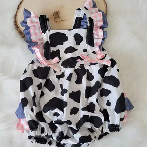 Combinaison bébé fille à manches volantes, imprimé léopard vache, vente en gros, ensemble enfant, SR3898 - Product Image 1