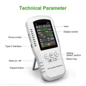 เครื่องวัดคุณภาพอากาศ <span class=keywords><strong>T</strong></span>-Z01 Pro 8 in 1 ตรวจจับ TVOC HCHO PM2.5 CO <span class=keywords><strong>CO2</strong></span> AQI แบบพกพาและตั้งโต๊ะ ลดราคาพิเศษ - Product Image 3