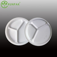 10 pouces 3 compartiments pas cher emporter nouveau Style assiette jetable alimentaire jetable assiette ronde 500 pièces/carton