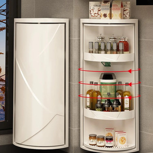 <b>Kitchen</b> <b>Storage</b> Rack Corner Countertop Wall Mounted Triangular Rotatable For Seasonings And Condiments - Product Image 1