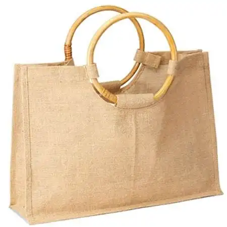 الخشب مقبض خيش طبيعي حقائب تسوق بمقابض حمل قابلة لإعادة الاستخدام الجوت أكياس