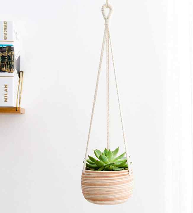 Ceramic Hanging Planter Macrame Plant Holder 5 Inch Cute Succulent Cactus Pot with Cotton Rope Hanger for Indoor Outdoor Decor