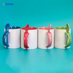 11oz màu bên trong và xử lý cốc thăng hoa Mug gốm với muỗng - Product Image 6